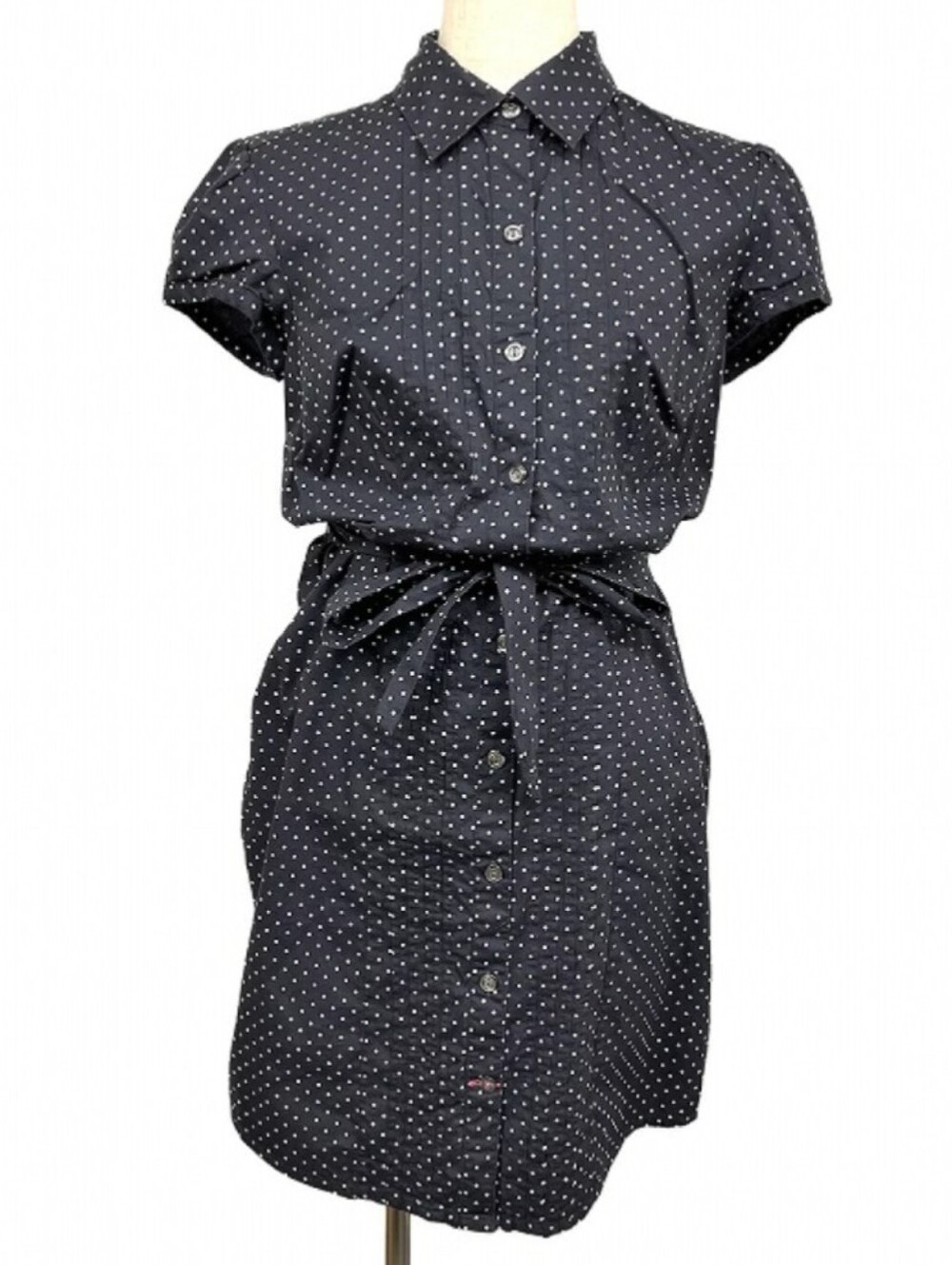 Tommy Hilfiger Navy and White Polka Dot Shirt Midi Dress